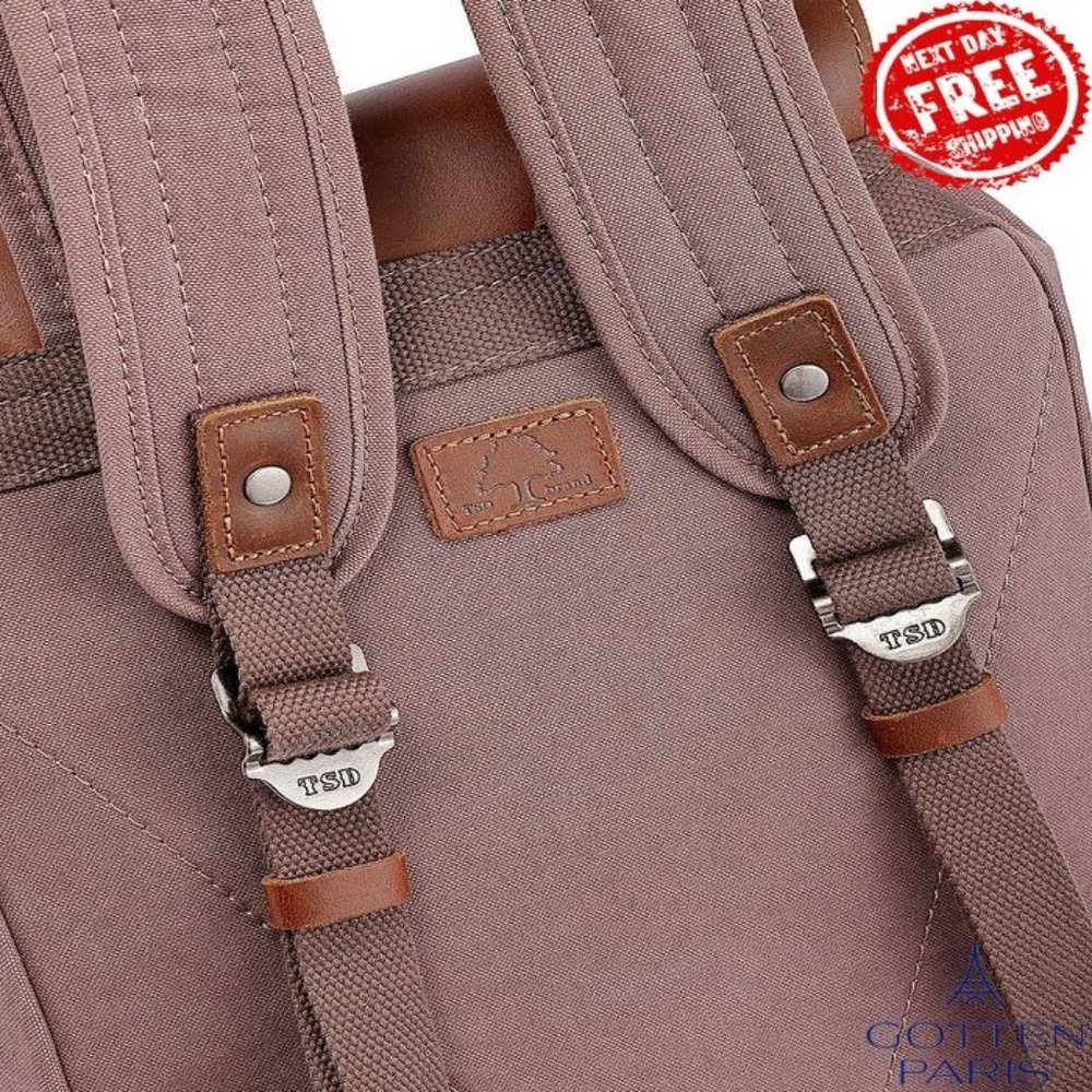 TSD BRAND Bigleaf Canvas Backpack Brown Women's Bag - Picture 10 of 12